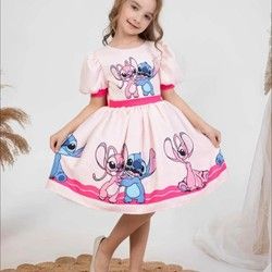 Stič haljinica sa ciklama talasom za devojčice od 1 do 10 godina (Stich&Angel)