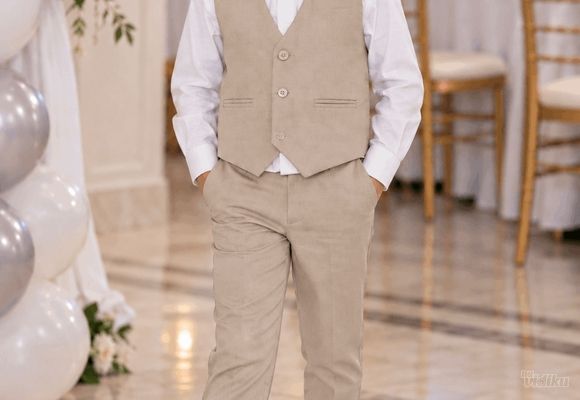 "Sava" odelo sa prslukom za dečake od 6 do 9 godina - bela košulja i bež prsluk, pantalone i leptir mašna