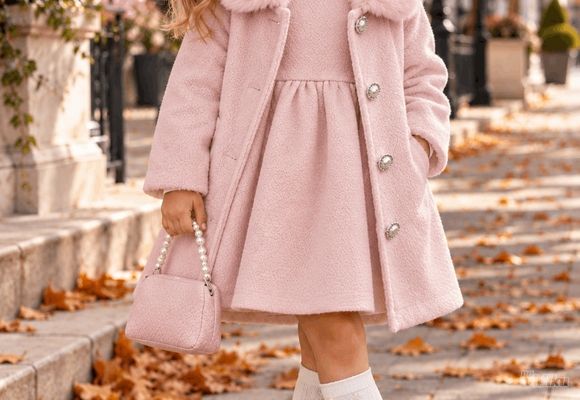 Jesenji roze komplet: kaputić, haljina i majica dugih rukava za devojčice od 3 do 8 godina