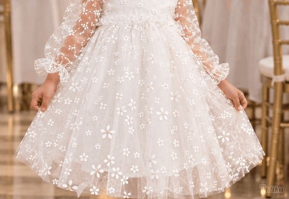 Svečana bela haljinica sa belim cvetićima za devojčice od 1 do 4 godine -