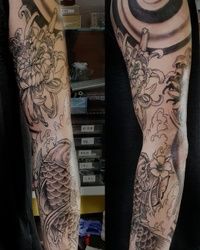 Tetovaža rukava sa koi ribom i japanskim motivima - Koi fish and Japanese motives tattoo sleeve Beograd Žarkovo