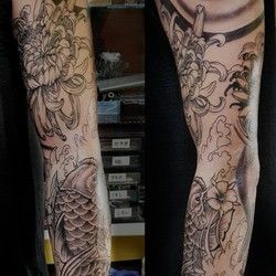 Tetovaža rukava sa koi ribom i japanskim motivima - Koi fish and Japanese motives tattoo sleeve Beograd Žarkovo