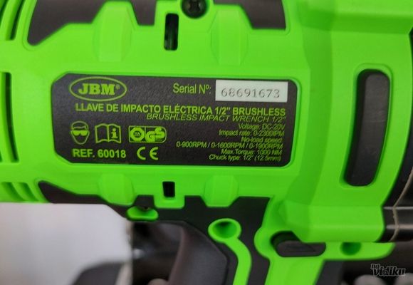 Akumulatorski udarni pištolj prihvat 1/2" snaga 1000 Nm bez četkica  60018 JBM