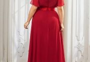 Duga crvena haljina sa V izrezom