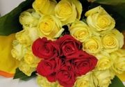 Buket sa 20 žutih i 5 crvenih ruža