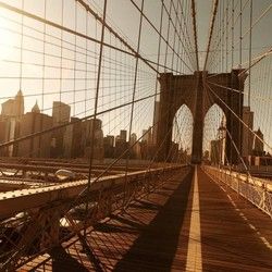 City NY Brooklyn Bridge Sunset Crossing Most New York 3D fototapeta zidni mural foto tapeta